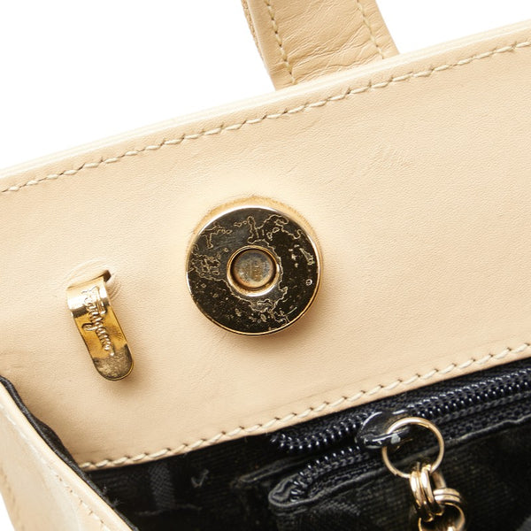 サルヴァトーレフェラガモ ヴァラリボン ハンドバッグ BA214178 ベージュ レザー キャンバス レディース Salvatore Ferragamo 【中古】