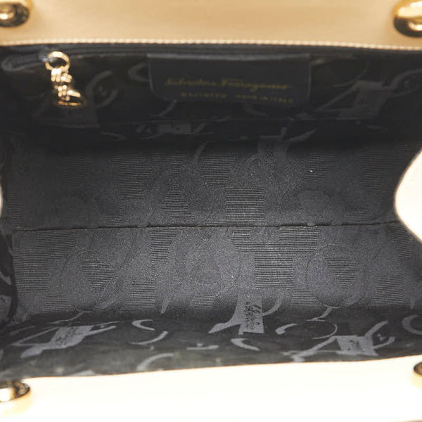 サルヴァトーレフェラガモ ヴァラリボン ハンドバッグ BA214178 ベージュ レザー キャンバス レディース Salvatore Ferragamo 【中古】