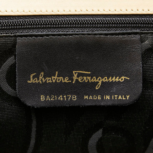 サルヴァトーレフェラガモ ヴァラリボン ハンドバッグ BA214178 ベージュ レザー キャンバス レディース Salvatore Ferragamo 【中古】
