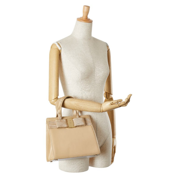 サルヴァトーレフェラガモ ヴァラリボン ハンドバッグ BA214178 ベージュ レザー キャンバス レディース Salvatore Ferragamo 【中古】