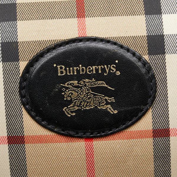 バーバリー ノバチェック ホースロゴ ボストンバッグ ベージュ ブラック キャンバス レザー レディース BURBERRY 【中古】