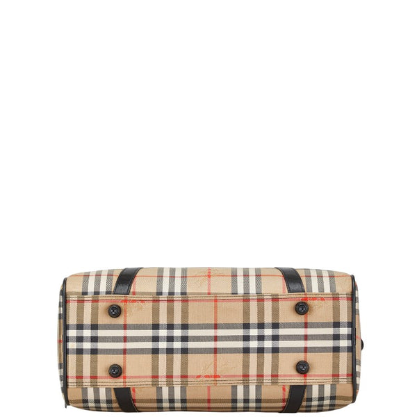 バーバリー ノバチェック ホースロゴ ボストンバッグ ベージュ ブラック キャンバス レザー レディース BURBERRY 【中古】