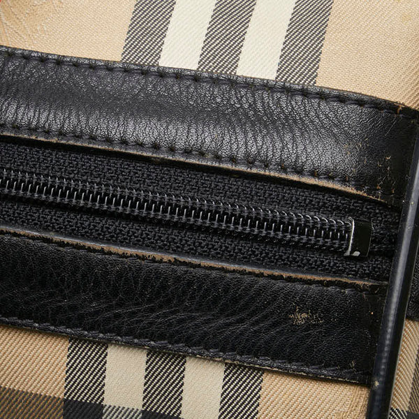 バーバリー ノバチェック ホースロゴ ボストンバッグ ベージュ ブラック キャンバス レザー レディース BURBERRY 【中古】