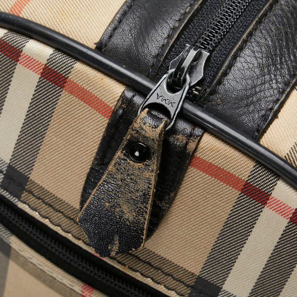 バーバリー ノバチェック ホースロゴ ボストンバッグ ベージュ ブラック キャンバス レザー レディース BURBERRY 【中古】