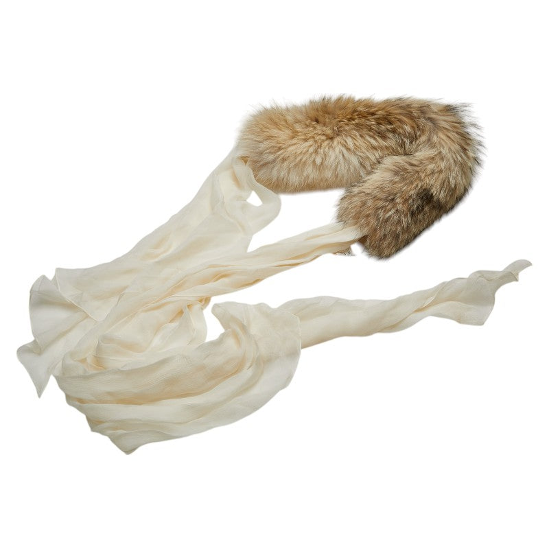 エルメス マフラー ホワイト ベージュ シルク コヨーテ レディース HERMES 【中古】