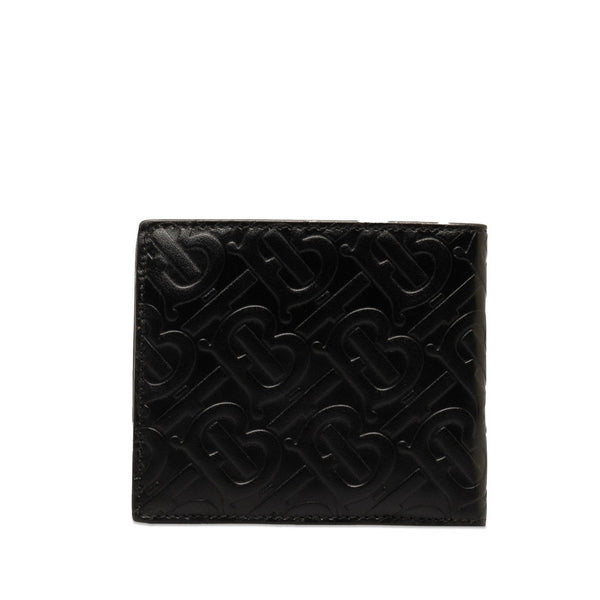 バーバリー TBモノグラム 二つ折り財布 ブラック カーフ レザー メンズ BURBERRY 【中古】