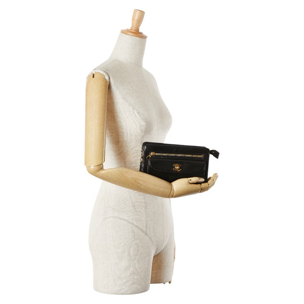 シャネル ココマーク クラッチバッグ ブラック ラムスキン レディース CHANEL 【中古】