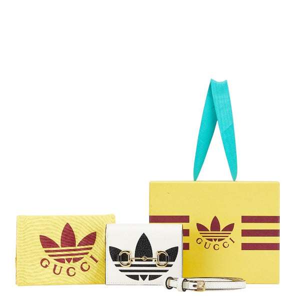 グッチ × adidas アディダス ホースビット ショルダーウォレット 2つ折り財布 702248 ホワイト ブラック レザー レディース GUCCI 【中古】