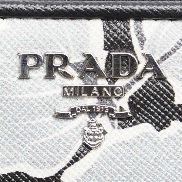 プラダ サフィアーノ ラウンドファスナー 長財布 1M0506 ブラック グレー レザー レディース PRADA 【中古】