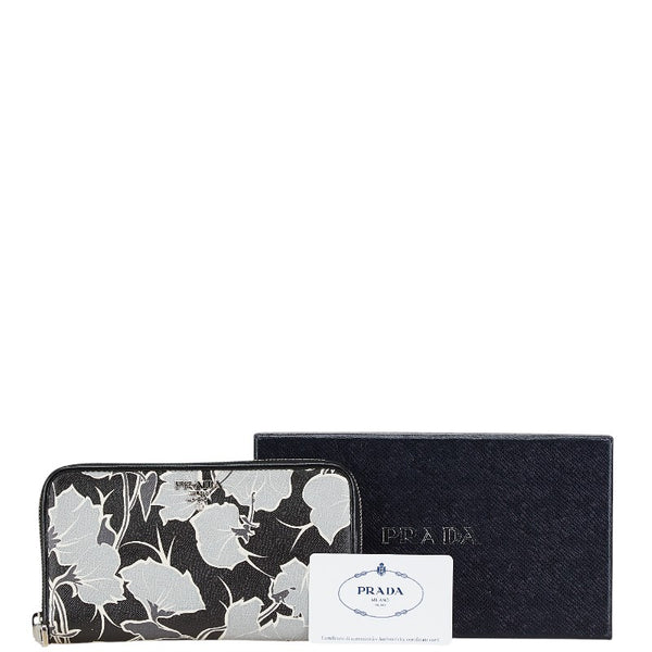 プラダ サフィアーノ ラウンドファスナー 長財布 1M0506 ブラック グレー レザー レディース PRADA 【中古】