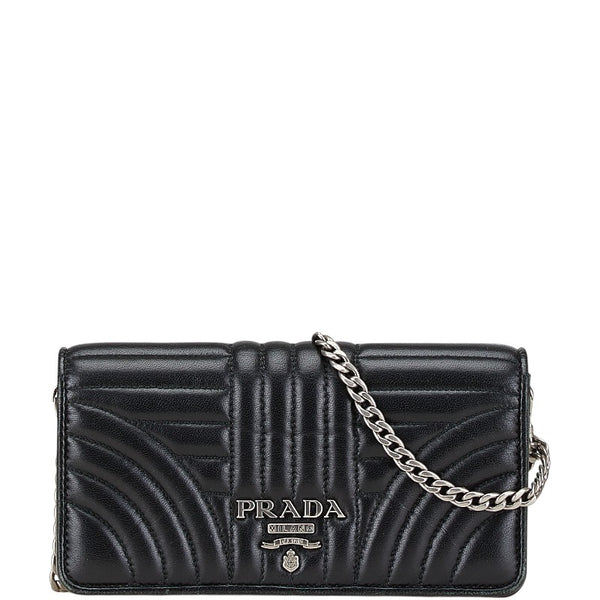 プラダ ダイアグラム ショルダーバッグ チェーンウォレット  ブラック レザー レディース PRADA 【中古】