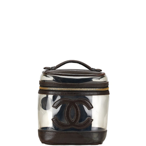 シャネル ココマーク ハンドバッグ バニティバッグ ブラック クリア ビニール レザー レディース CHANEL 【中古】