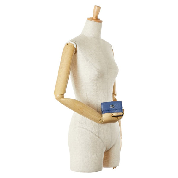 シャネル ココマーク ラッキーフラワー 三つ折り財布 スモールウォレット コンパクトウォレット ブルー レザー レディース CHANEL 【中古】