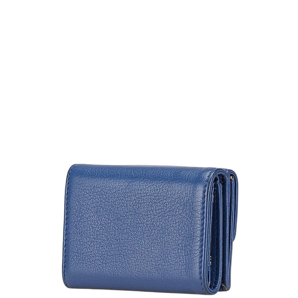 シャネル ココマーク ラッキーフラワー 三つ折り財布 スモールウォレット コンパクトウォレット ブルー レザー レディース CHANEL 【中古】