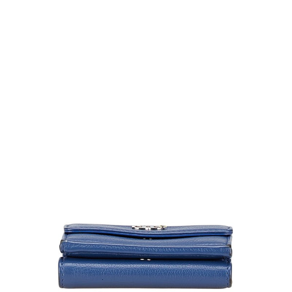 シャネル ココマーク ラッキーフラワー 三つ折り財布 スモールウォレット コンパクトウォレット ブルー レザー レディース CHANEL 【中古】