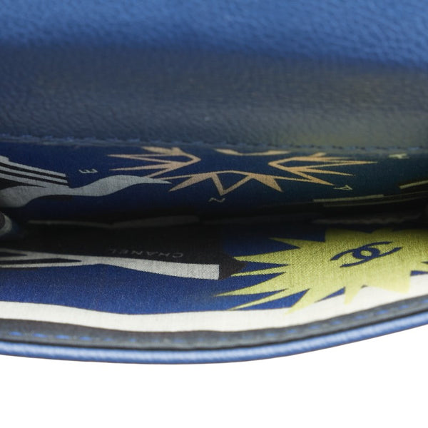 シャネル ココマーク ラッキーフラワー 三つ折り財布 スモールウォレット コンパクトウォレット ブルー レザー レディース CHANEL 【中古】