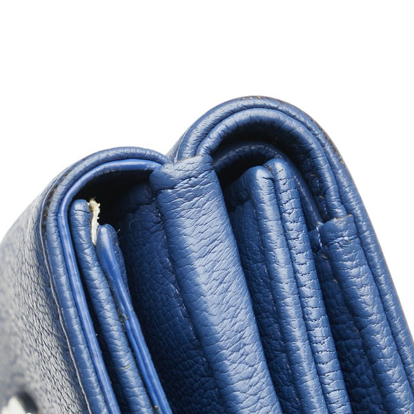 シャネル ココマーク ラッキーフラワー 三つ折り財布 スモールウォレット コンパクトウォレット ブルー レザー レディース CHANEL 【中古】