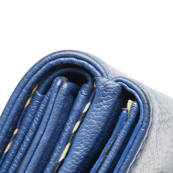 シャネル ココマーク ラッキーフラワー 三つ折り財布 スモールウォレット コンパクトウォレット ブルー レザー レディース CHANEL 【中古】