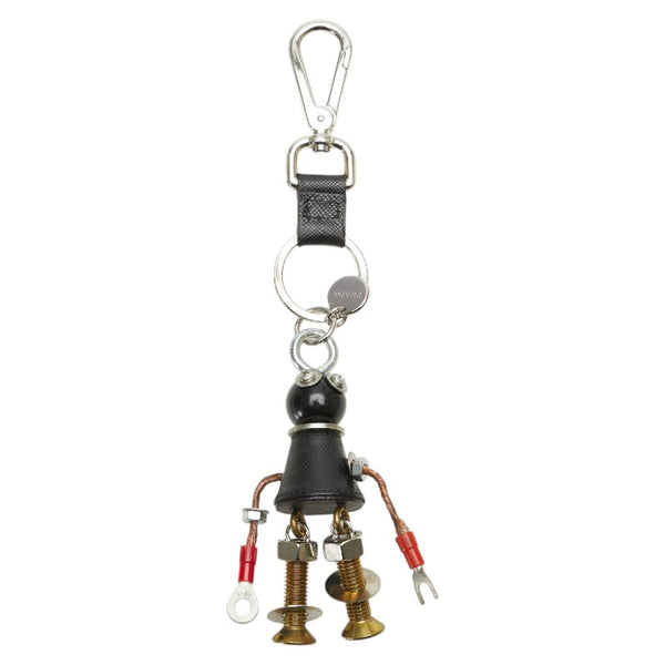 プラダ ロボット サフィアーノ チャーム キーホルダー キーリング ブラック マルチカラー メタル レザー レディース PRADA 【中古】