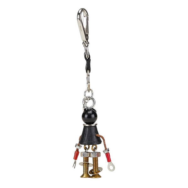 プラダ ロボット サフィアーノ チャーム キーホルダー キーリング ブラック マルチカラー メタル レザー レディース PRADA 【中古】