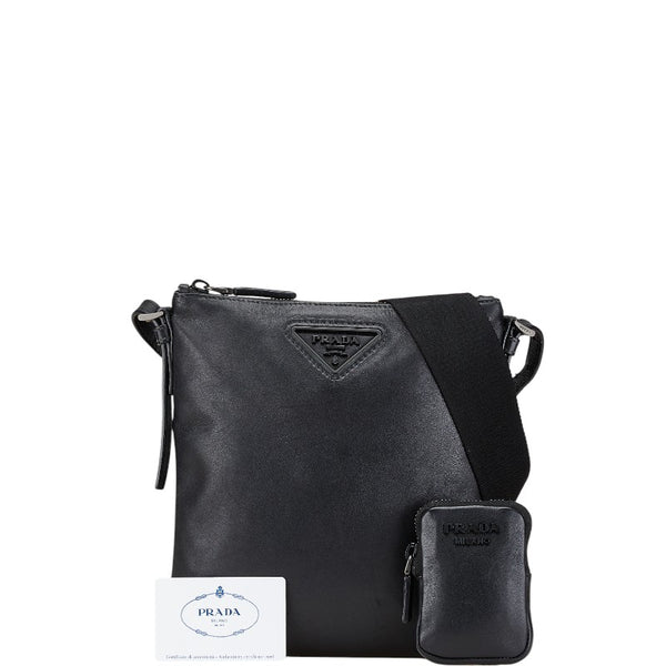プラダ トライアングルロゴ 斜め掛け ショルダーバッグ 2VH124 ブラック レザー レディース PRADA 【中古】