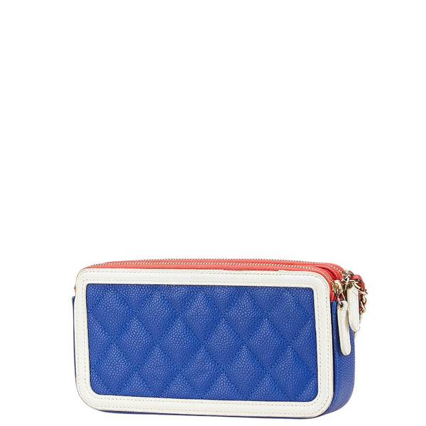 シャネル ココマーク トリコロール ショルダーバッグ ネイビー ホワイト キャビアスキン レディース CHANEL 【中古】