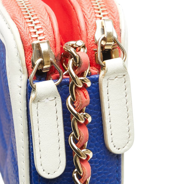 シャネル ココマーク トリコロール ショルダーバッグ ネイビー ホワイト キャビアスキン レディース CHANEL 【中古】