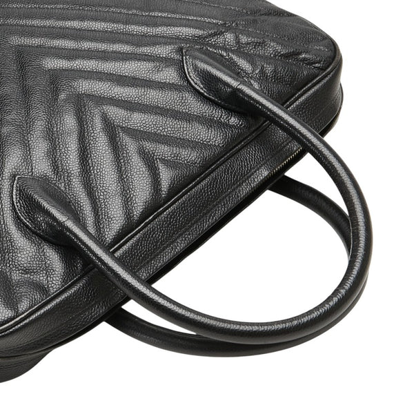 シャネル シェブロン Vステッチ ハンドバッグ ブラック キャビアスキン レディース CHANEL 【中古】