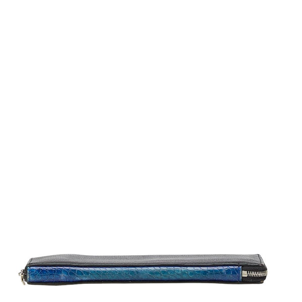 CAMILLE FOURNET カミーユフォルネ ラウンドジップ 長財布 ブラック ブルー レザー アリゲーター レディース 【中古】