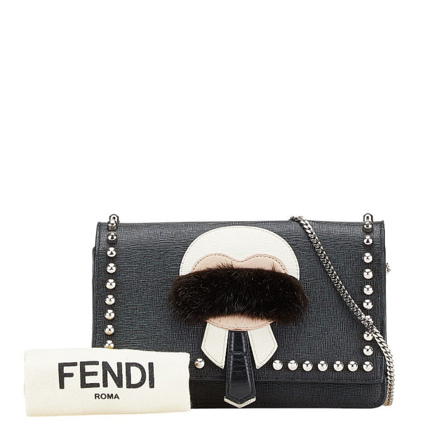 フェンディ カーリト スタッズ ショルダーバッグ ブラック レザー レディース FENDI 【中古】