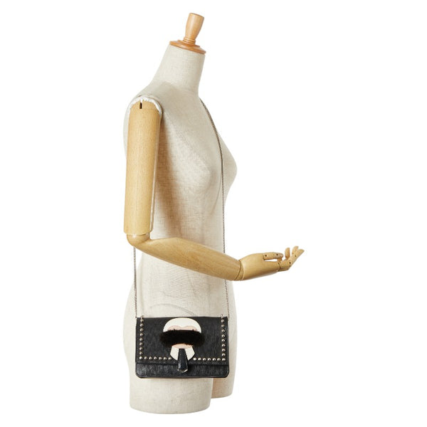フェンディ カーリト スタッズ ショルダーバッグ ブラック レザー レディース FENDI 【中古】