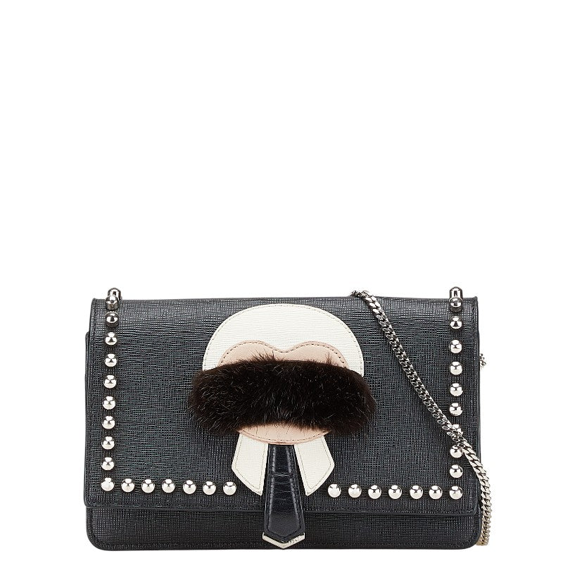 フェンディ カーリト スタッズ ショルダーバッグ ブラック レザー レディース FENDI 【中古】