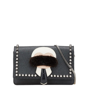 フェンディ カーリト スタッズ ショルダーバッグ ブラック レザー レディース FENDI 【中古】