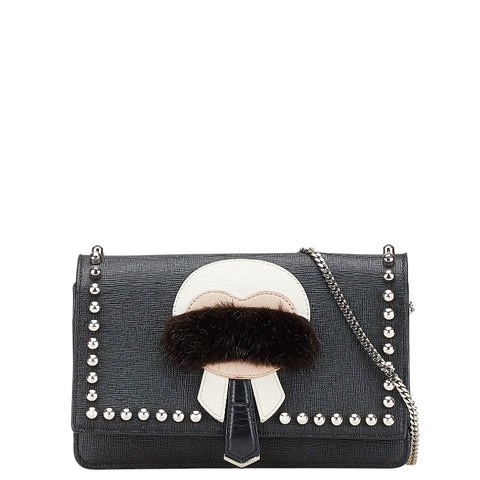 フェンディ カーリト スタッズ ショルダーバッグ ブラック レザー レディース FENDI 【中古】