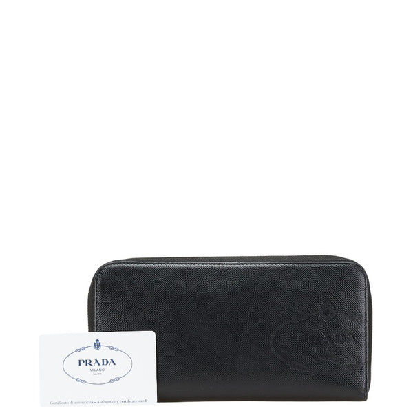 プラダ ロゴ サフィアーノ 長財布 ブラック レザー レディース PRADA 【中古】