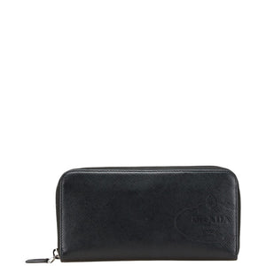 プラダ ロゴ サフィアーノ 長財布 ブラック レザー レディース PRADA 【中古】
