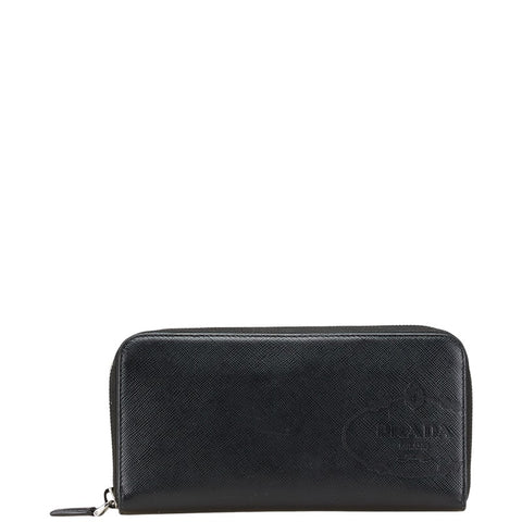 プラダ ロゴ サフィアーノ 長財布 ブラック レザー レディース PRADA 【中古】
