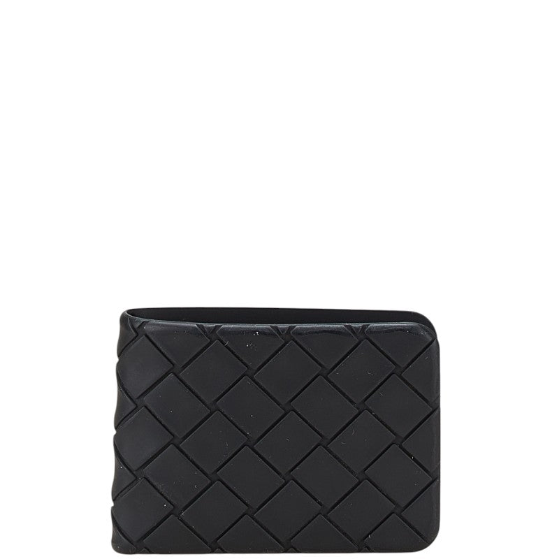 ボッテガヴェネタ イントレチャート 二つ折り財布 ブラック ラバー レディース BOTTEGAVENETA 【中古】