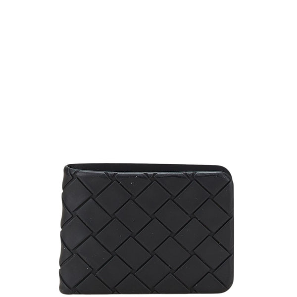 ボッテガヴェネタ イントレチャート 二つ折り財布 ブラック ラバー レディース BOTTEGAVENETA 【中古】