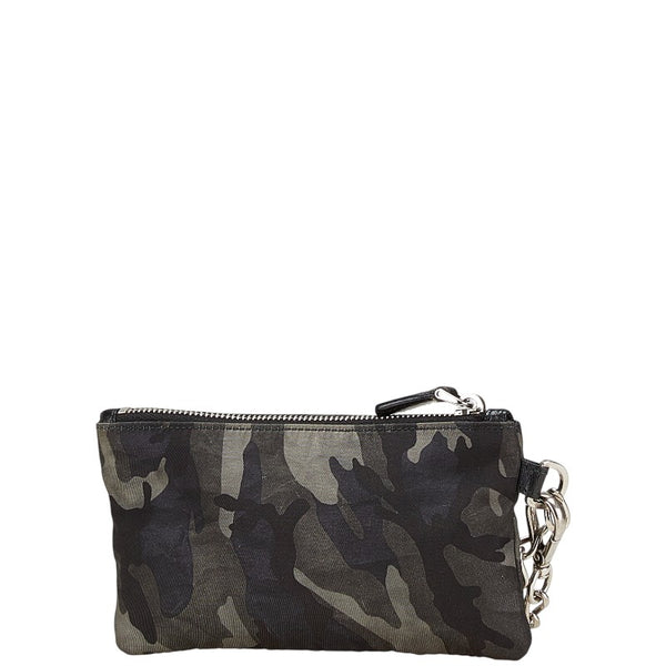 プラダ カモフラージュ 迷彩 ポーチ コインケース ブラック グレー ナイロン レザー メンズ PRADA 【中古】