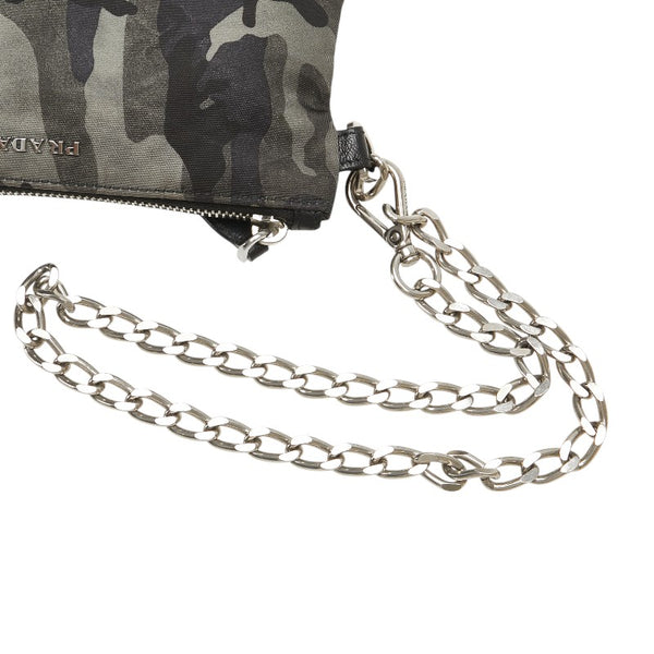 プラダ カモフラージュ 迷彩 ポーチ コインケース ブラック グレー ナイロン レザー メンズ PRADA 【中古】
