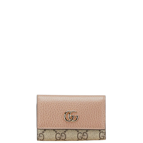 グッチ GGスプリーム GGマーモント 6連 キーケース 456118 ベージュ ピンク レザー PVC レディース GUCCI 【中古】