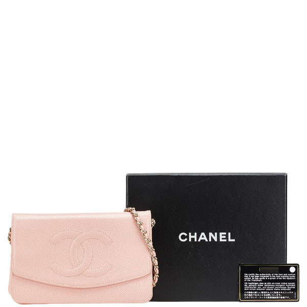 シャネル ココマーク チェーン ショルダーウォレット ピンク キャビアスキン レディース CHANEL 【中古】