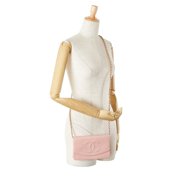 シャネル ココマーク チェーン ショルダーウォレット ピンク キャビアスキン レディース CHANEL 【中古】