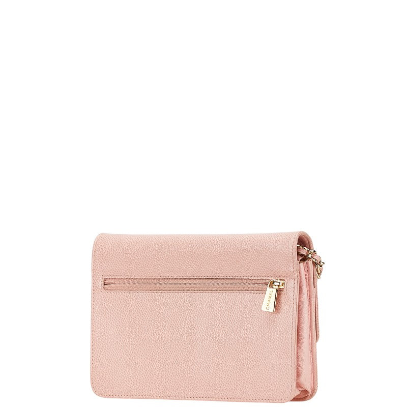 シャネル ココマーク チェーン ショルダーウォレット ピンク キャビアスキン レディース CHANEL 【中古】