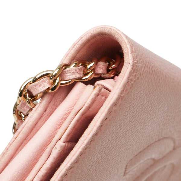 シャネル ココマーク チェーン ショルダーウォレット ピンク キャビアスキン レディース CHANEL 【中古】