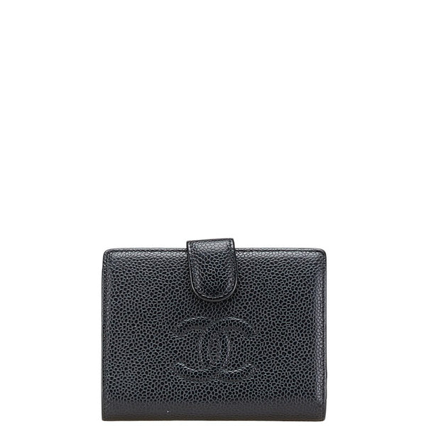シャネル ココマーク がま口 二つ折り財布 ブラック キャビアスキン レディース CHANEL 【中古】