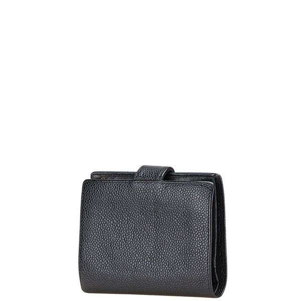 シャネル ココマーク がま口 二つ折り財布 ブラック キャビアスキン レディース CHANEL 【中古】