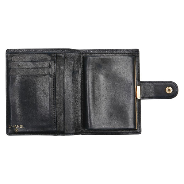 シャネル ココマーク がま口 二つ折り財布 ブラック キャビアスキン レディース CHANEL 【中古】