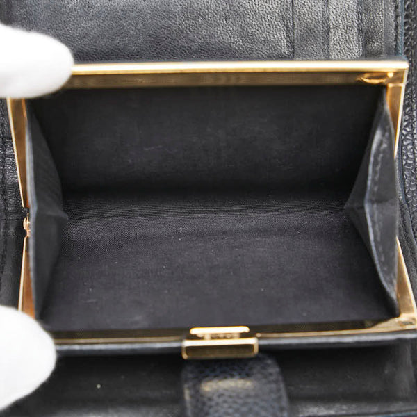 シャネル ココマーク がま口 二つ折り財布 ブラック キャビアスキン レディース CHANEL 【中古】